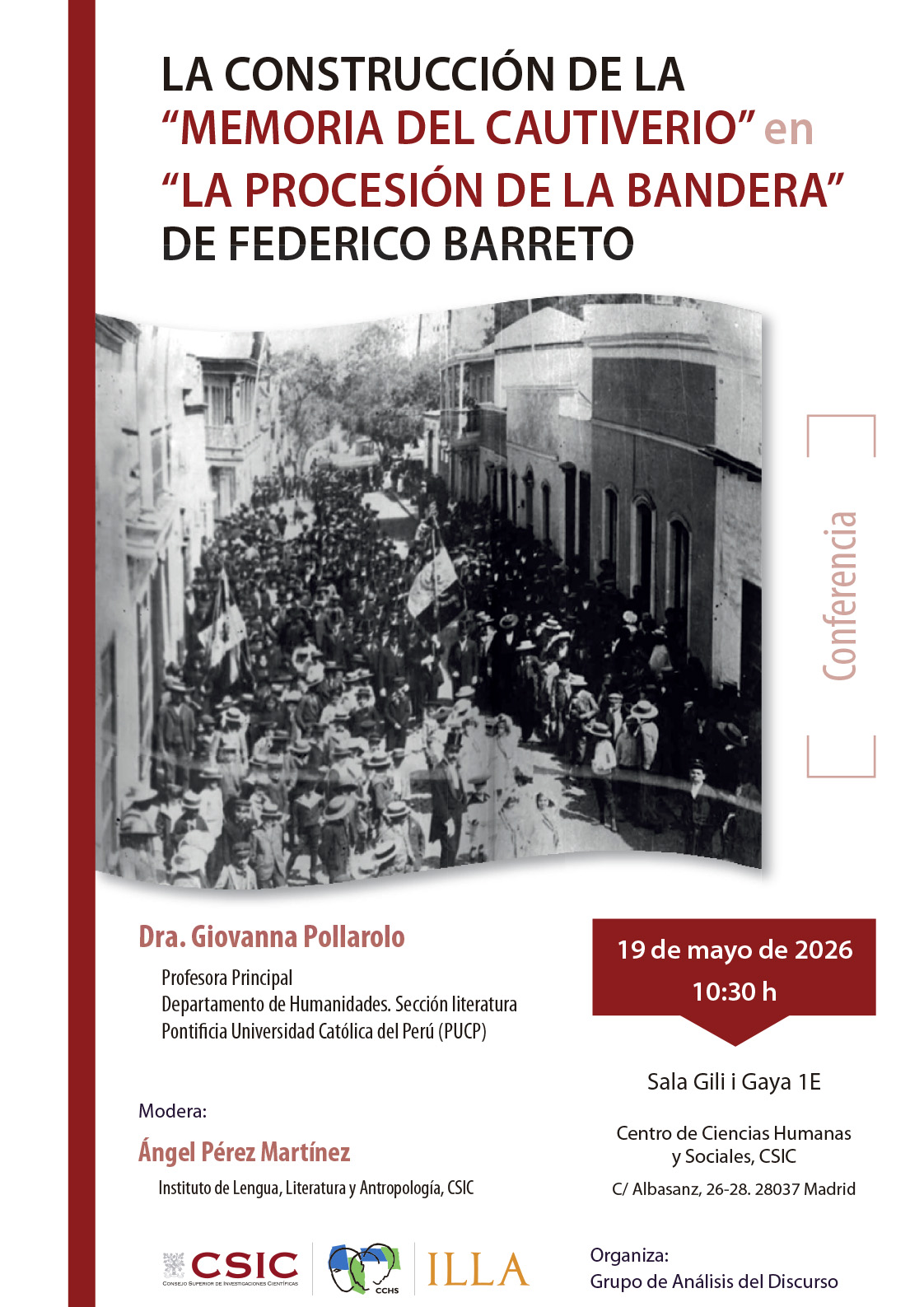 Conferencia «La construcción de la “memoria del cautiverio” en “La procesión de la bandera” de Federico Barreto»