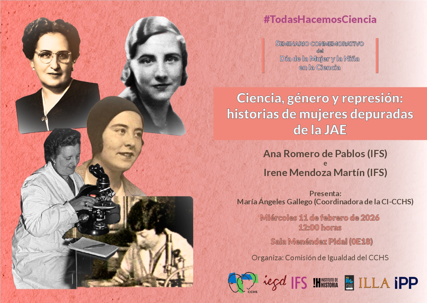 Seminario Conmemorativo del Día de la Mujer y la Niña en la Ciencia: "Ciencia, género y represión: historias de mujeres depuradas de la JAE"
