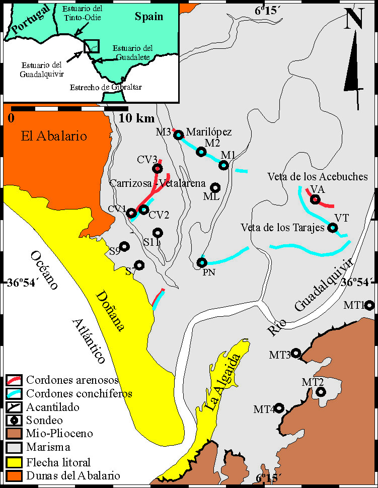 Mapa con los puntos de sondeo en el paisaje actual. / Antonio Rodríguez-Ramírez