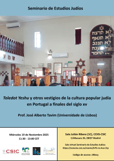 Seminario de Estudios Judíos: "Toledot Yeshu y otros vestigios de la cultura popular judía en Portugal a finales del siglo XV"