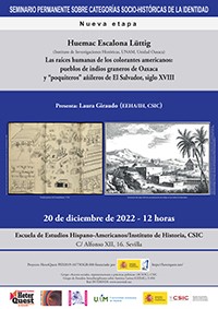 Seminario permanente sobre categorías socio-históricas de la identidad (SEMPERCAT): "Las raíces humanas de los colorantes americanos: pueblos de indios graneros de Oaxaca y “poquiteros” añileros de El Salvador, siglo XVIII"